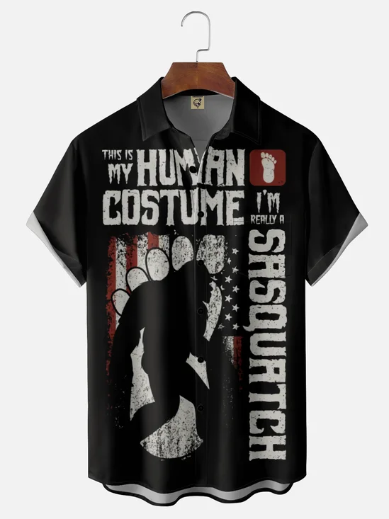 Moisture Wicking Fun Bigfoot Slogan Chest Pocket Holiday Hawaii Shirt