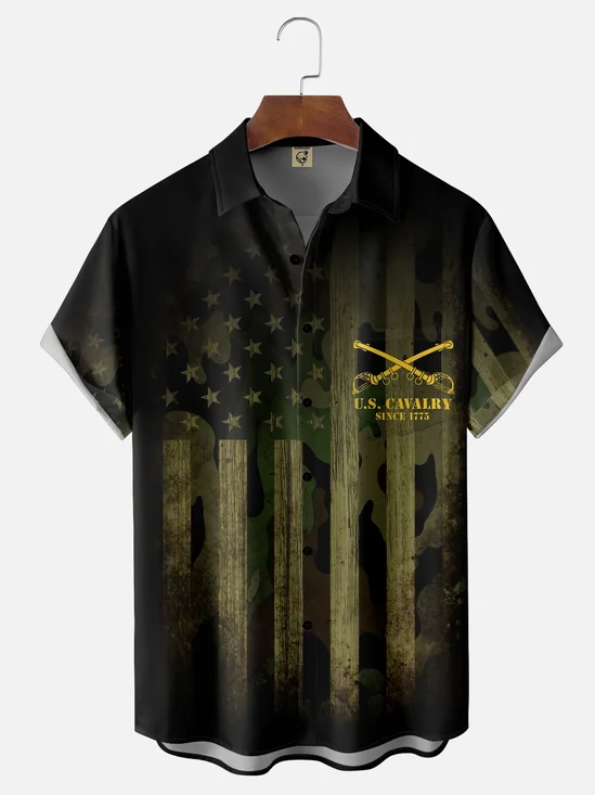 Moisture Wicking US Cavalry Army Branch Chest Pocket Hawaiian Shirt