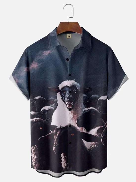 Moisture Wicking Wolf in Sheep's Clothing Chest Pocket Hawaiian Shirt