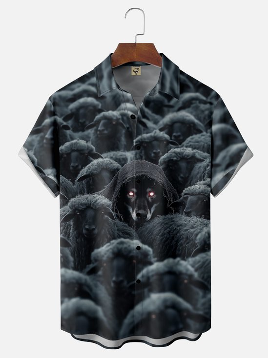 Moisture Wicking Wolf in Sheep's Clothing Chest Pocket Hawaiian Shirt