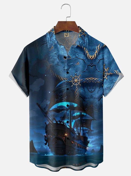 Moisture-wicking Pirate Ship Chest Pocket Casual Shirt
