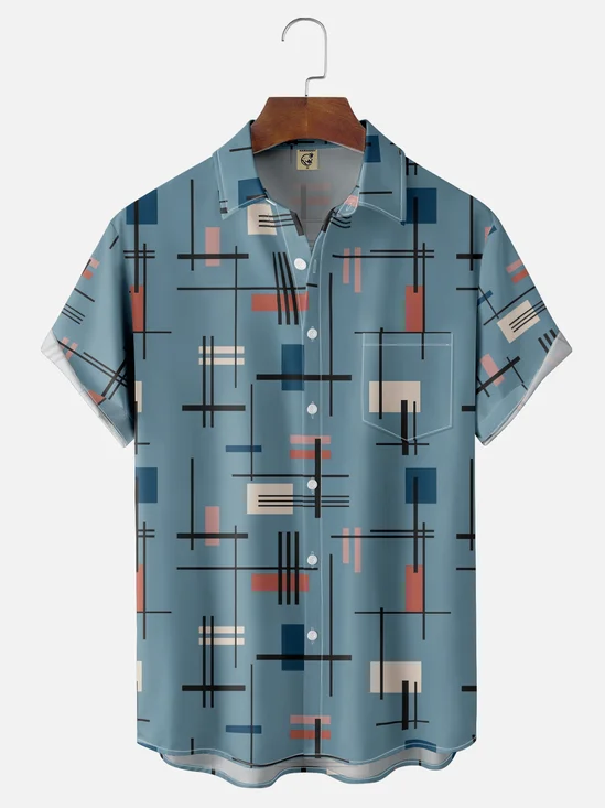 Moisture-wicking Geometric Chest Pocket Casual Shirt