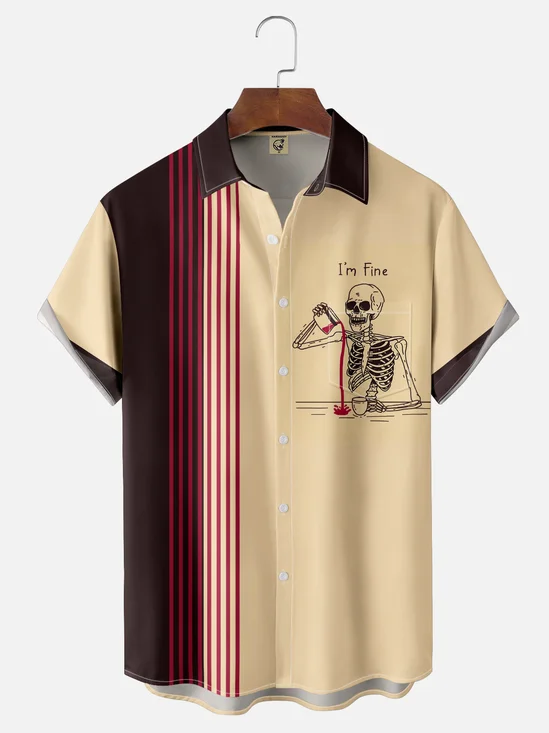 Hardaddy x Kimprut Imut Moisture wicking Retro Fun Skull Chest Pocket Hawaiian Shirt