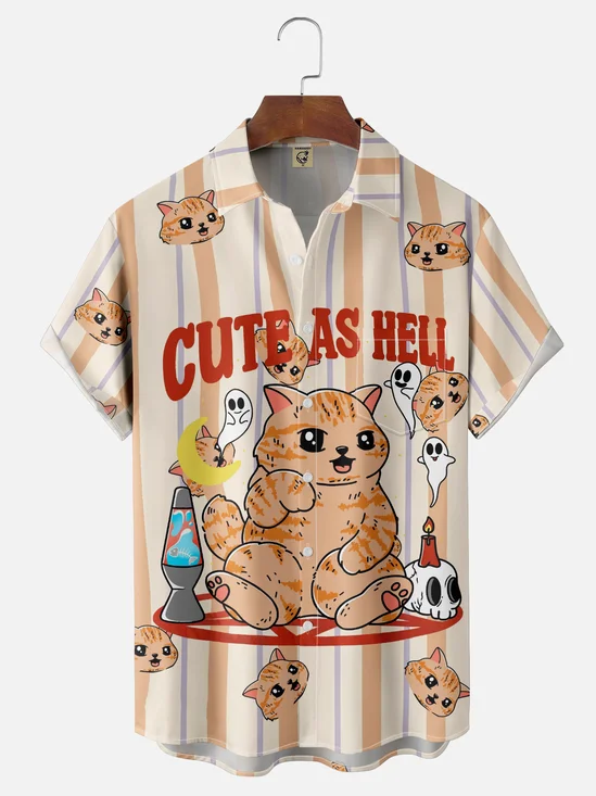 Hardaddy x Kimprut Imut Moisture Wicking Fun Text Cat Chest Pocket Hawaiian Shirt