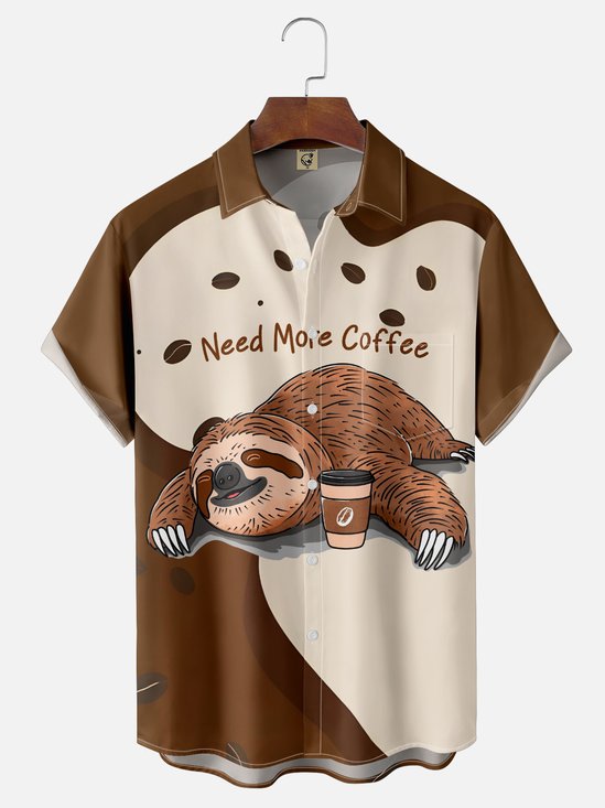 Hardaddy x Kimprut Imut Moisture Wicking Sloth Coffee Font Chest Pocket Hawaiian Shirt