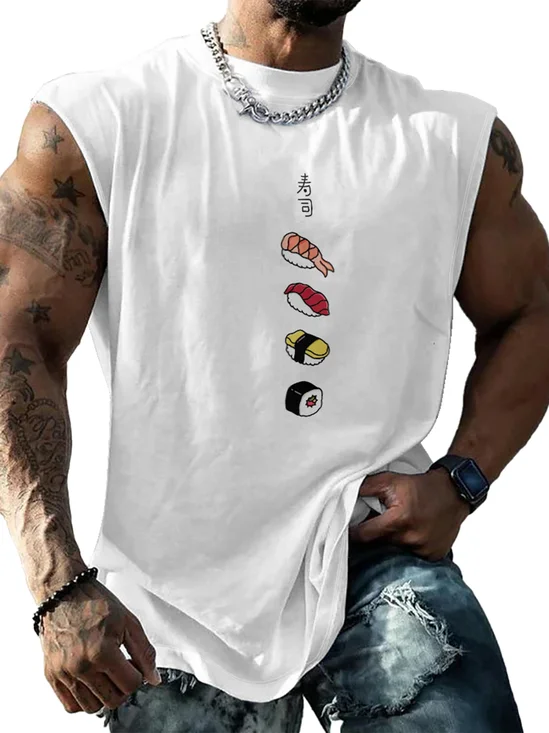 Hardaddy X Artist Kimprut Imut Mens Crewneck Tank Tops Sushi Beach Sleeveless Shirt