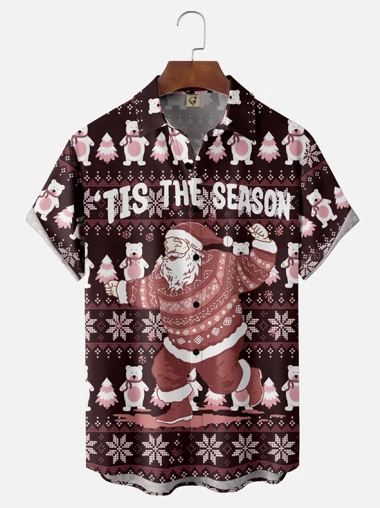 Hardaddy x Kimprut Imut Moisture Wicking Fun Text Dancing Santa Chest Pocket Hawaiian Shirt