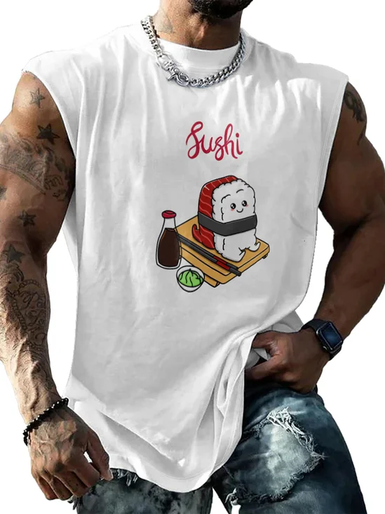 Hardaddy X Artist Kimprut Imut Mens Crewneck Tank Tops Sushi Soy Beach Sleeveless Shirt