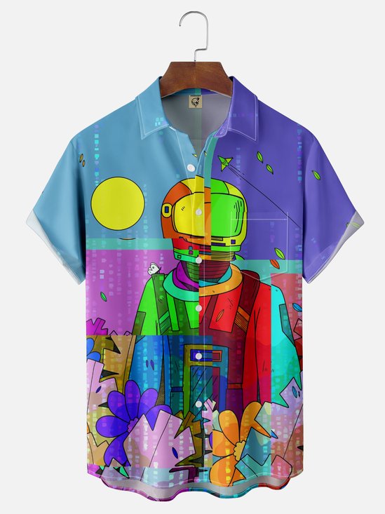 Hardaddy x Stephen Wade Moisture-Wicking Abstract Gradient Color Universe Astronaut Chest Pocket Hawaiian Shirt