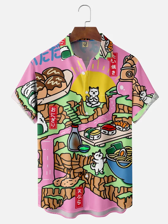 Hardaddy x Kimprut Imut Moisture Wicking Japanese Culture Sushi Cat Chest Pocket Hawaiian Shirt