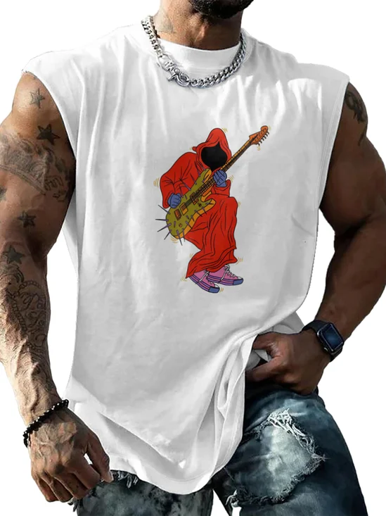 Hardaddy X Artist Janet Johnson Mens Crewneck Tank Tops Ghost Playing Guitar Beach Sleeveless Shirt