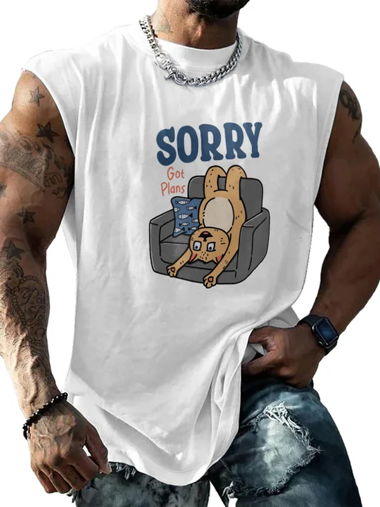 Hardaddy X Artist Kimprut Imut Mens Crewneck Tank Tops Cat Gots Plan Beach Sleeveless Shirt