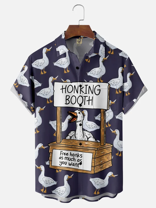 Hardaddy x Kimprut Imut Moisture Wicking Fun Words Goose Chest Pocket Hawaiian Shirt
