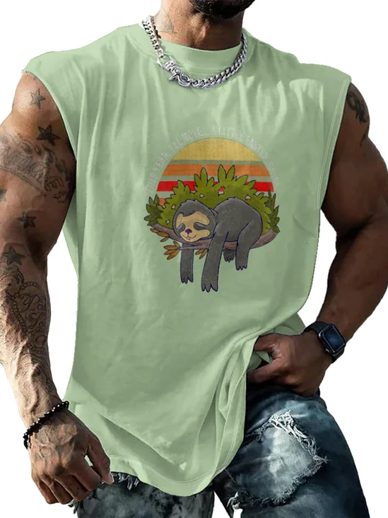 Hardaddy X Artist Marcio Lima Mens Crewneck Tank Tops Sloth Beach Sleeveless Shirt