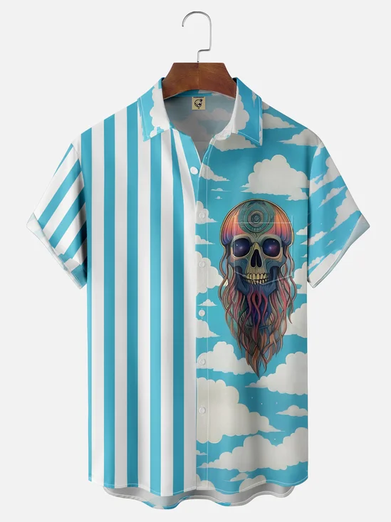 Hardaddy x Yunus Appak Moisture Wicking Artistic Abstract Skull Cloud Chest Pocket Hawaiian Shirt