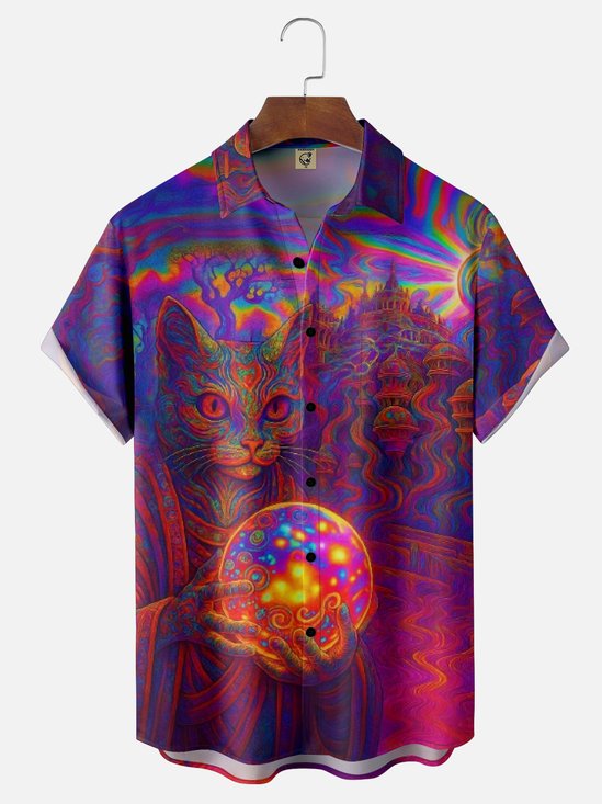 Hardaddy x Yunus Appak Moisture-wicking Wizard Cat Art Chest Pocket Casual Shirt