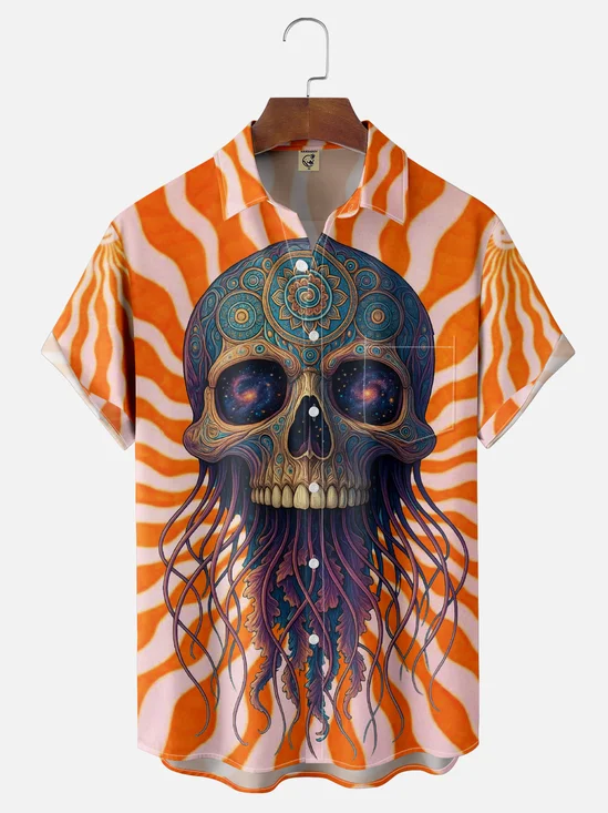 Hardaddy x Yunus Appak Moisture Wicking Artistic Abstract Skull Geometric Chest Pocket Hawaiian Shirt
