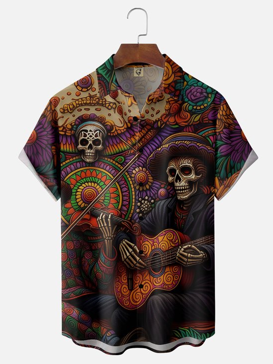 Hardaddy x Yunus Appak Moisture Wicking Art Skull Guitar Rock Chest Pocket Hawaiian Shirt