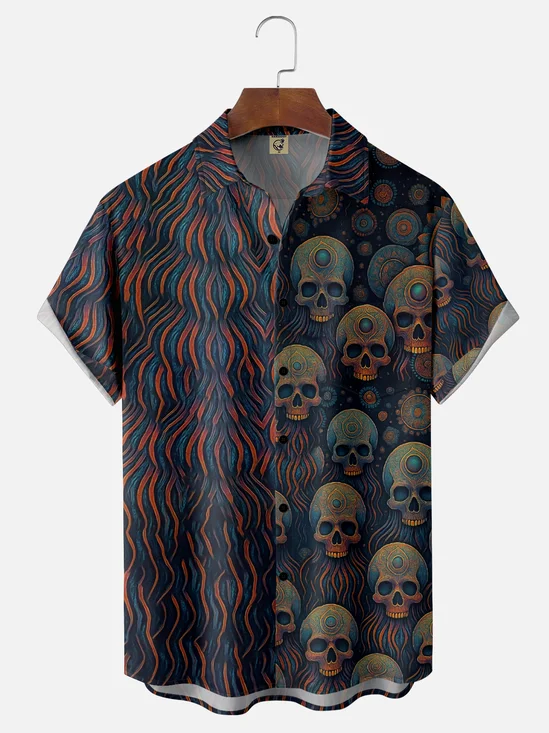 Hardaddy x Yunus Appak Moisture Wicking Artistic Abstract Gradient Skull Chest Pocket Hawaiian Shirt