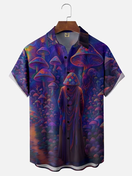 Hardaddy x Yunus Appak Moisture-wicking Magic Mushroom Art Chest Pocket Casual Shirt