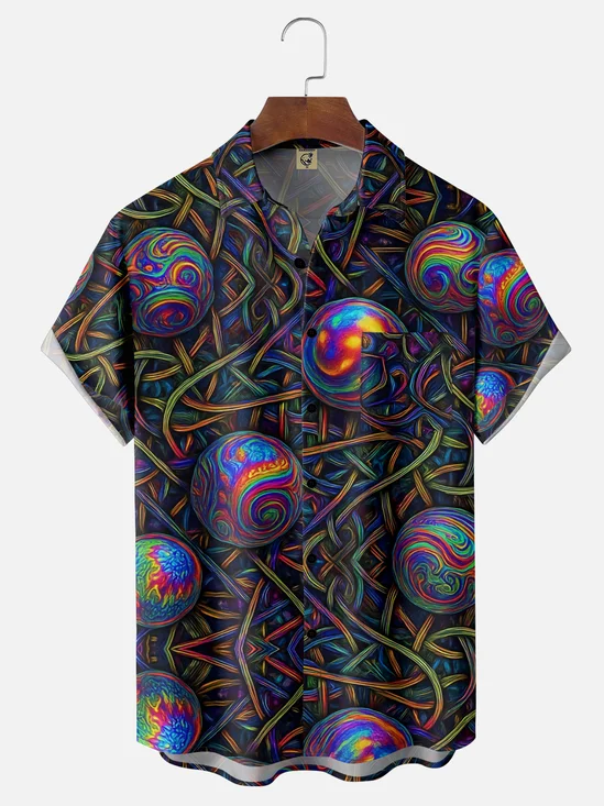 Hardaddy x Yunus Appak Moisture Wicking Art Abstract 3D Cube Ball Geometric Chest Pocket Hawaiian Shirt