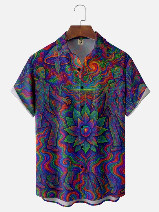 Synthetic Waveforms x Hardaddy Moisture-wicking Artistic Floral Lotus Chest Pocket Casual Shirt