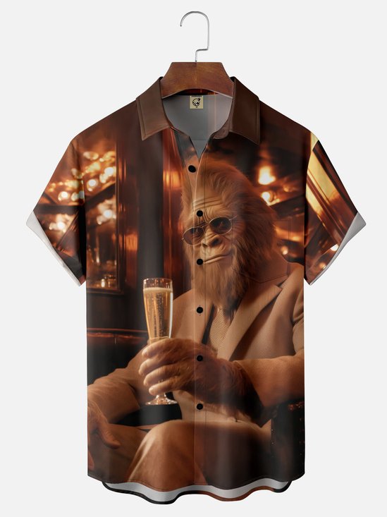 Moisture-wicking Elegant Bigfoot Fun Chest Pocket Hawaiian Shirt