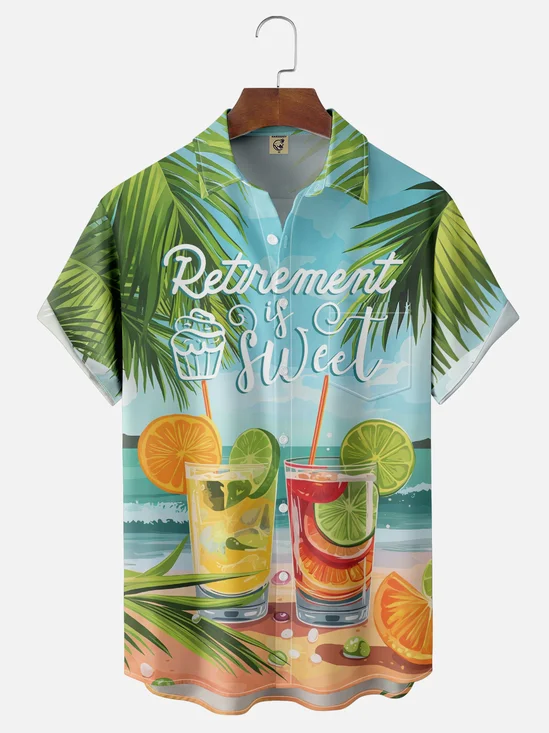 Moisture-wicking Palm Tree Retirement is Sweet Chest Pocket Hawaiian Shirt