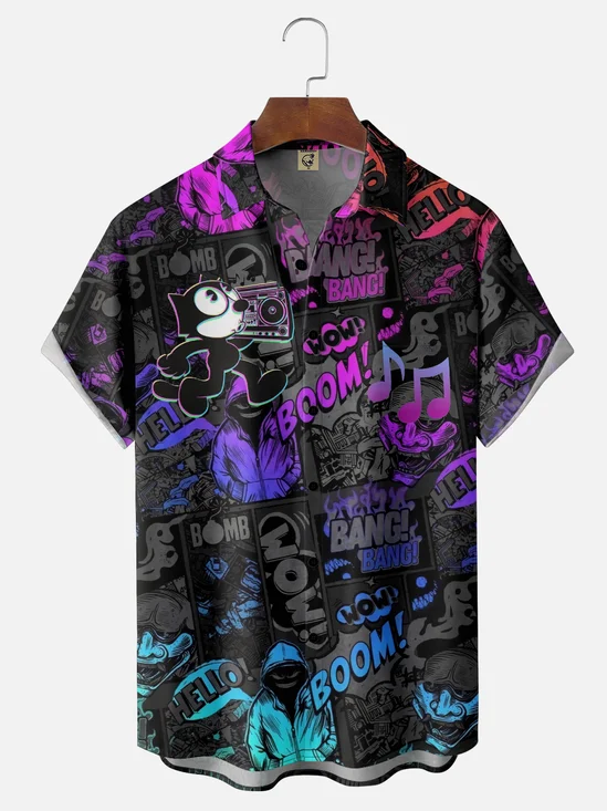 Hardaddy X Contatoeoli Studio Moisture-wicking Music Black Cat Chest Pocket Hawaiian Shirt