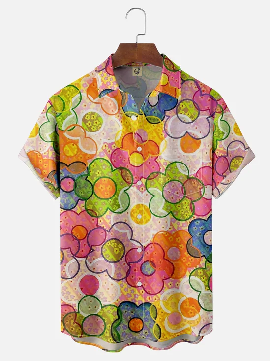 Moisture Wicking Tropical Flora Chest Pocket Hawaiian Shirt