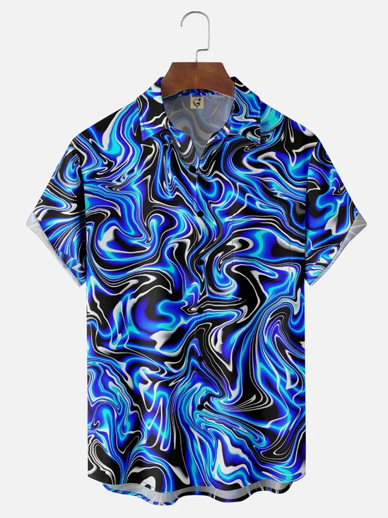 Moisture Wicking Abstract Gradient Print Chest Pocket Hawaiian Shirt