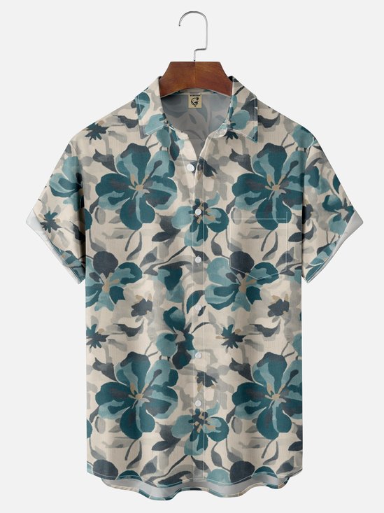 Moisture Wicking Gradient Artistic Abstract Floral Chest Pocket Hawaiian Shirt