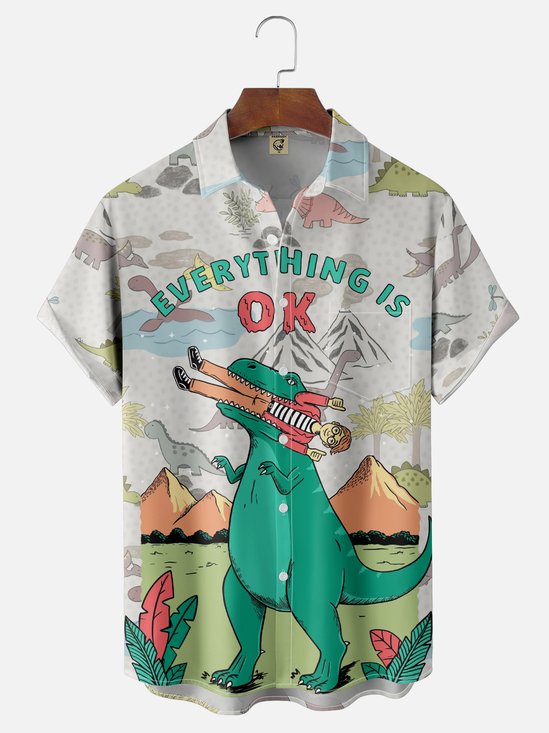 Hardaddy X Coffee Man Moisture-wicking Dinosaur Chest Pocket Hawaiian Shirt