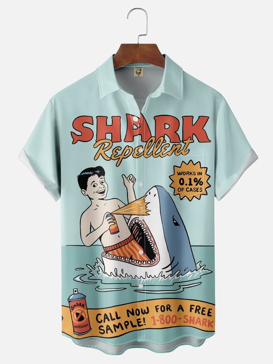 Hardaddy X Coffee Man Moisture-wicking Shark Repellent Chest Pocket Hawaiian Shirt