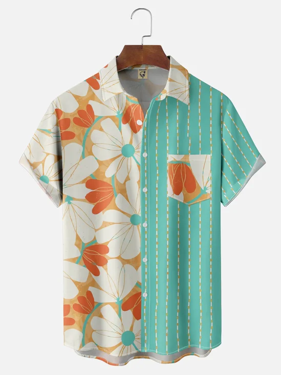 Moisture Wicking Tropical Flora Chest Pocket Hawaiian Shirt
