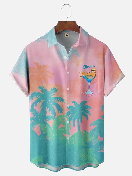 Hardaddy X Kimprut Imut Moisture-wicking Sloth Cocktail Chest Pocket Hawaiian Shirt