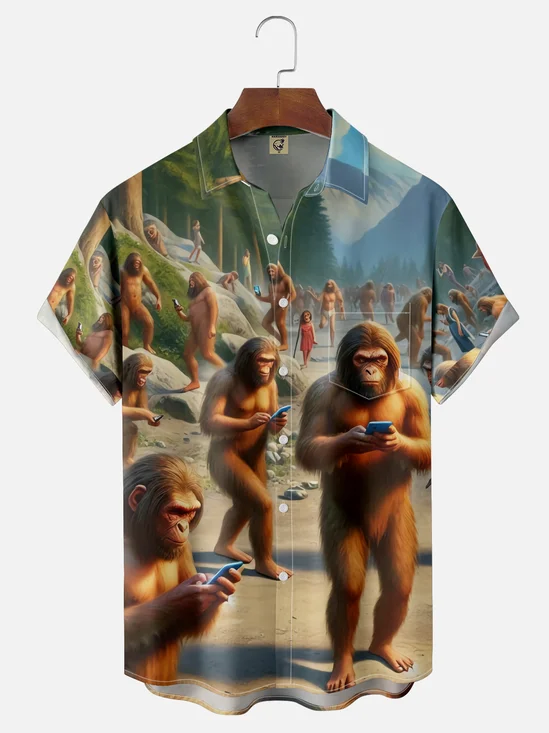 Moisture Wicking Bow Bigfoot Chest Pocket Hawaiian Shirt