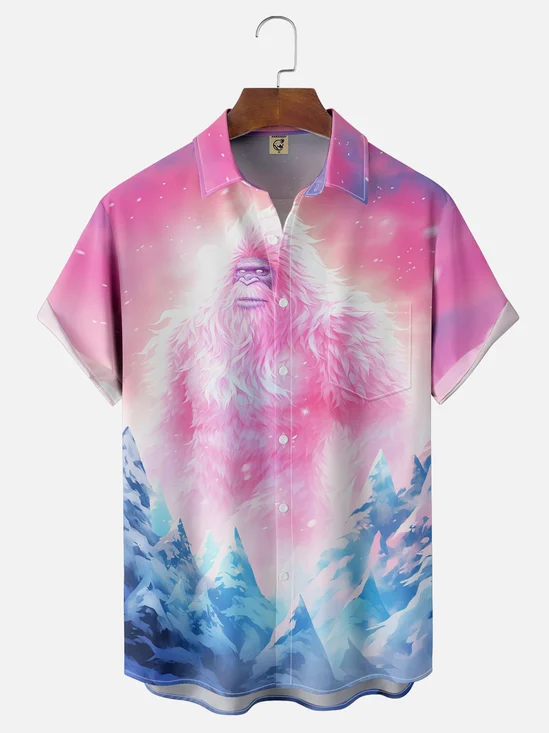 Moisture Wicking Gradient Bigfoot Chest Pocket Hawaiian Shirt