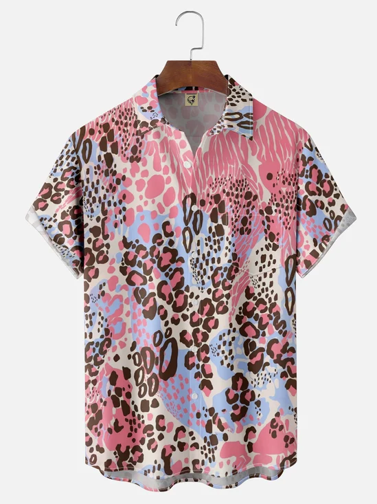 Moisture Wicking Leopard Chest Pocket Hawaiian Shirt