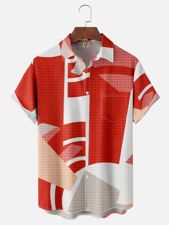 Moisture Wicking Geometric Color Block Chest Pocket Hawaiian Shirt