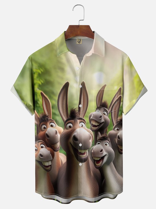 Moisture Wicking Funny Donkey Chest Pocket Hawaiian Shirt