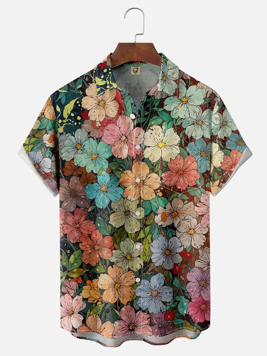 Moisture-wicking Floral Chest Pocket Hawaiian Shirt