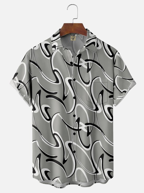 Moisture-wicking Artistic Abstract Chest Pocket Casual Shirt