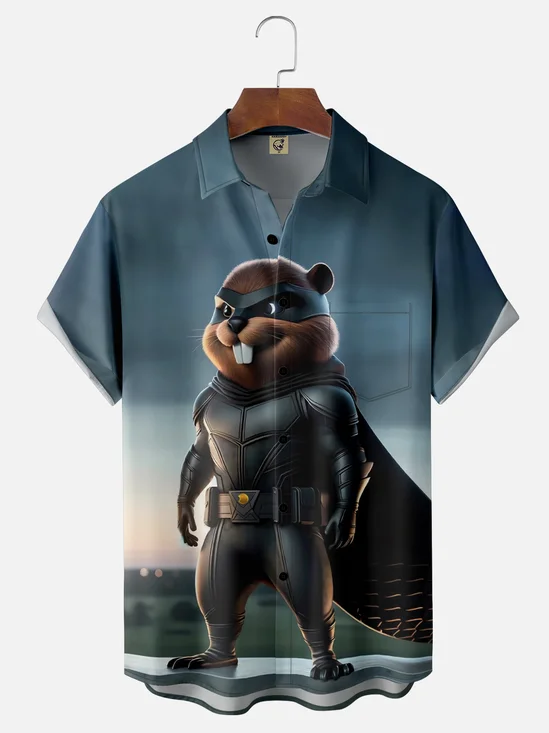 Moisture Wicking Beach Batbeaver Chest Pocket Hawaiian Shirt