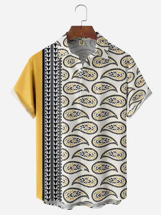 Moisture Wicking Striped Paisley Chest Pocket  Bowling Shirt