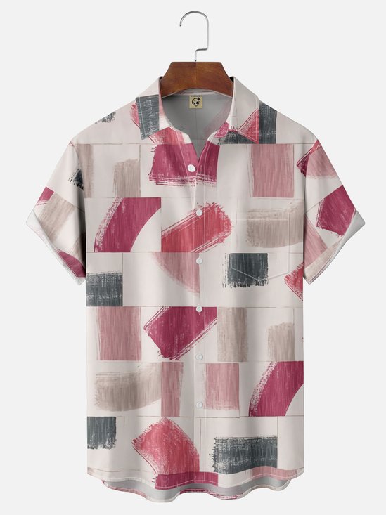 Moisture Wicking Geometric Abstract Painting Chest Pocket Hawaiian Shirt