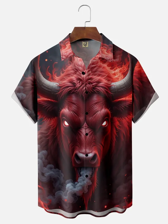 Moisture Wicking Cow Chest Pocket Hawaiian Shirt
