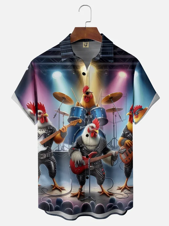 Moisture Wicking Chicken Band Chest Pocket Hawaiian Shirt