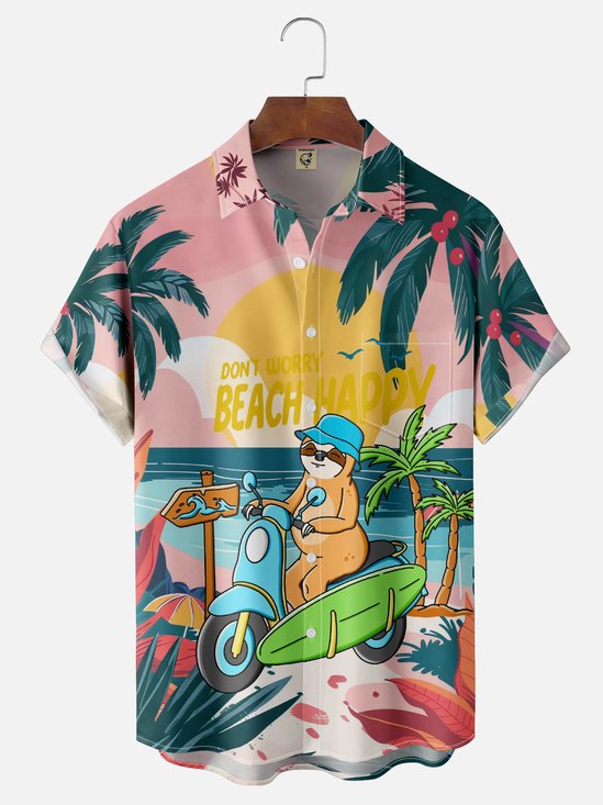 Hardaddy X Kimprut Imut Moisture-wicking Sloth Vacation Chest Pocket Hawaiian Shirt