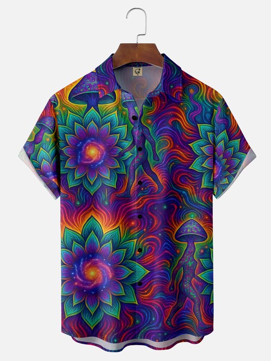 Synthetic Waveforms x Hardaddy Moisture-wicking Mushroom Lotus Body Chest Pocket Hawaiian Shirt